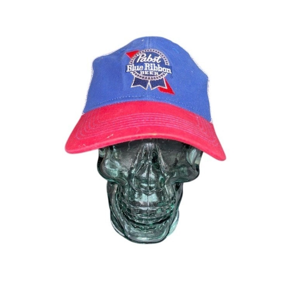 Pabst Blue Ribbon Trucker Hat Cap Unisex One Size Blue Red Mesh Snapback PBR